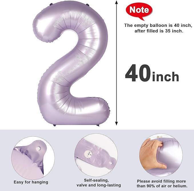 2 Numbers Balloon 40 Inch Cream Purple Two Balloon Number Birthday Decor, 2nd 12 21st Party Celebration Decorations Graduations Wedding Baby Shower