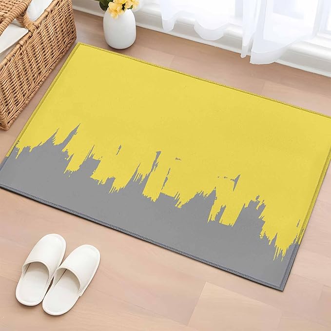 Area Rug 2x3ft, Abstract Yellow Grey Graffiti Washable Rugs for Living Room Bedroom, Oil Painting Artwork Soft Non-Slip Area Rugs Rectangle Floor Carpet for Dining Room