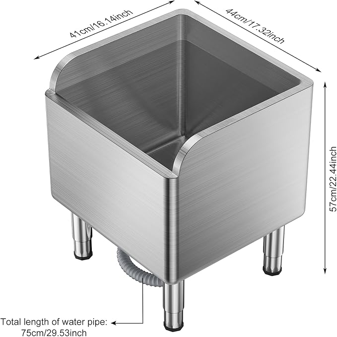 Floor Mop Sink, Commercial Floor Slop Sink, Adjustable Feet Stainless Steel Mop Service Basin, Laundry Mop Sinks for Kitchen (45x41x55cm), High Barrier Design, Seamless Welding A