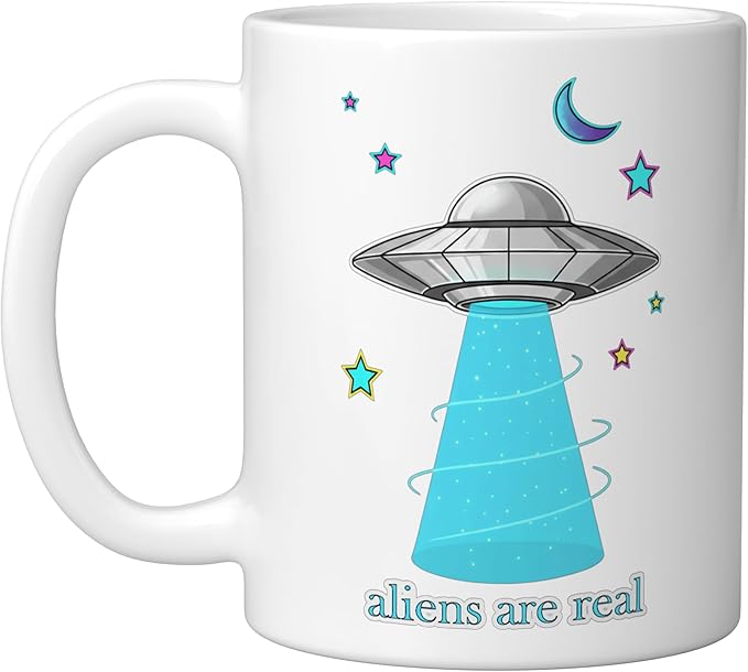 Aliens Are Real Retro UFO Flying Saucer Beam Space Ceramic Mug, White