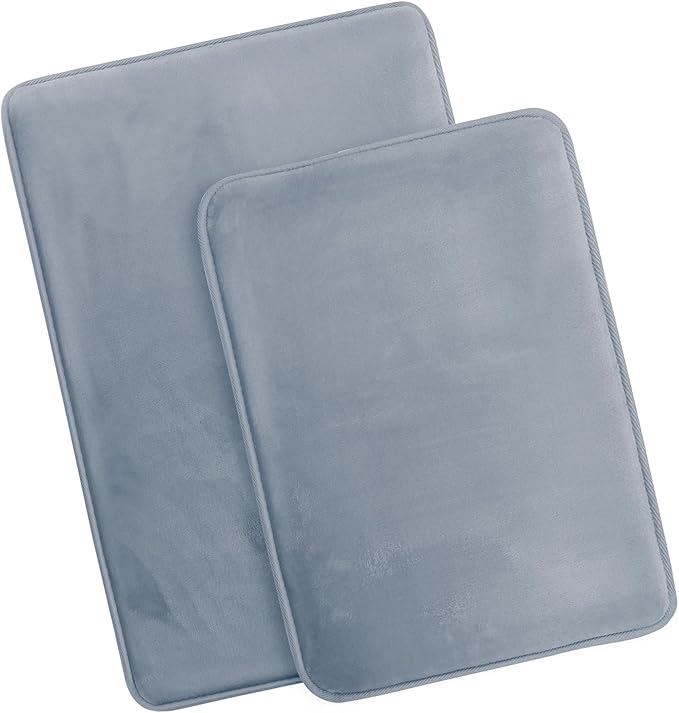 Clara Clark 2 Piece Bathroom Rug Set - Memory Foam, Bath Mat Set, Plush, Cozy, Ultra Soft, Non Slip, Machine Washable, Quick Dry - 24” x 17”+ 32” x 20” - Stone Blue