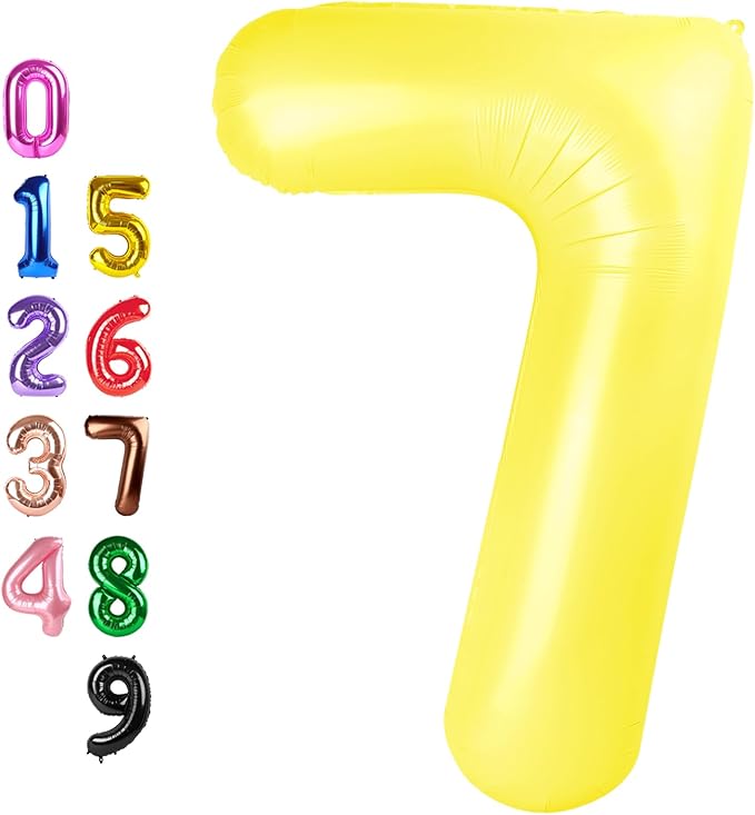 Balloon Numbers 40 Inch, 7 Balloons for Birthday Party, Yellow Number Balloons for 7, 17, 27 Game Competition Wedding Anniversaries Party Christmas