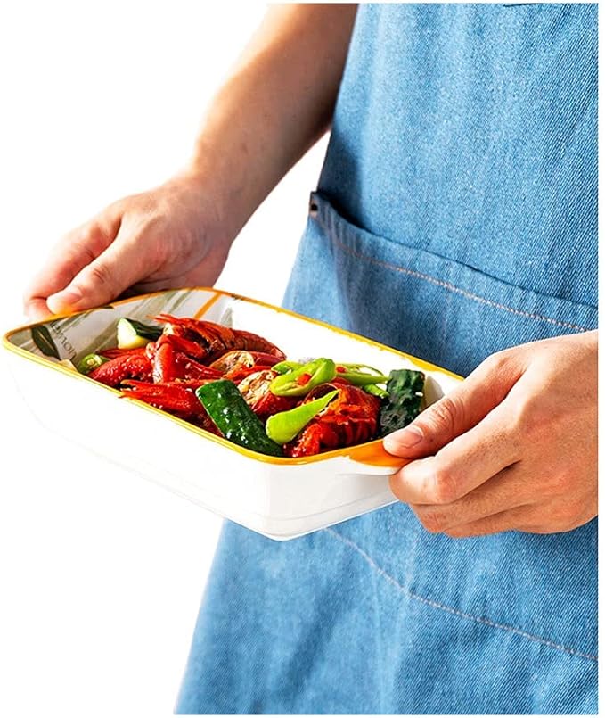 Dishes Ceramic bakeware Double Ear high Temperature Resistant Household bakeware Baking Kitchen Creative Oven Tableware (Color : H) (B)
