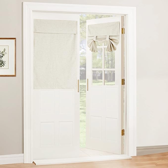 RYB HOME 100% Blackout Curtains for Small Window, Linen Textured Blend Insulating Privacy French Door Curtains Tie Up Shades for Kitchen Storage Cabinet Basement, W 30 x L 40, Ivory, 1 Panel