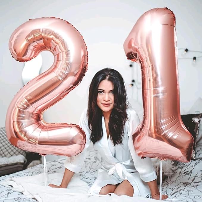 Rose Gold 12 Number Balloons 12th Birthday Decorations for Boys Girls, 21 Number Balloons 40 Inch Ballon for Marriage Proposal, Engagement, Anniversaries, Celebration Party