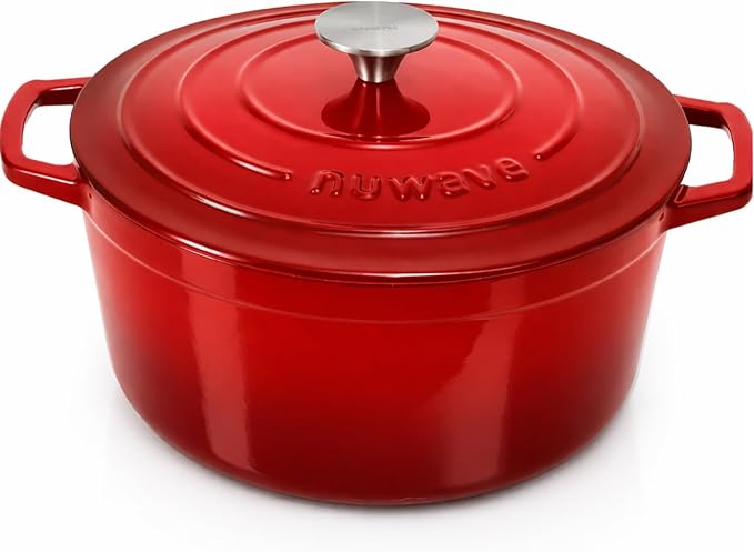 Nuwave 6QT Healthy Enameled Cast Iron Dutch Oven Pot with Lid, Heavy Duty 7-Layer Enamel, Enhanced Rust Protection, Dual Handles, Oven Safe to 500°F for Sourdough Bread Baking, Braise, Stew, Roast