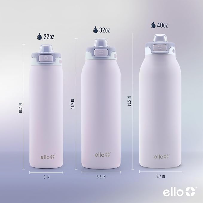 Ello Pop & Fill 22oz Stainless Steel Water Bottle with Quick Fill Technology, Double Walled and Vacuum Insulated Metal, Leak Proof Locking Lid, Sip and Chug, Reusable, BPA Free, Aurora