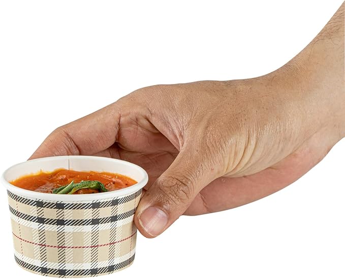 Coppetta 3-Ounce Dessert Cups, 200 Disposable Ice Cream Cups - Lids Sold Separately, Sturdy, Plaid Paper FroYo Bowls, For Hot And Cold Foods, Perfect For Gelato Or Mousse - Restaurantware