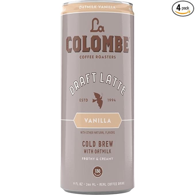 La Colombe Vanilla Draft Latte with Oatmilk - 9 Fl. Oz. 4 Pack - 100% Arabica Brazilian Cold Brew Coffee with Nitrous-Infused Oatmilk, Dairy-Free Vegan Latte, 120mg Natural Caffeine