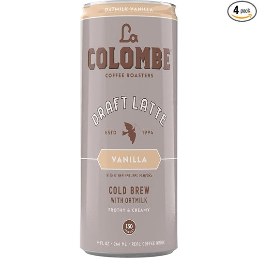 La Colombe Vanilla Draft Latte with Oatmilk - 9 Fl. Oz. 4 Pack - 100% Arabica Brazilian Cold Brew Coffee with Nitrous-Infused Oatmilk, Dairy-Free Vegan Latte, 120mg Natural Caffeine