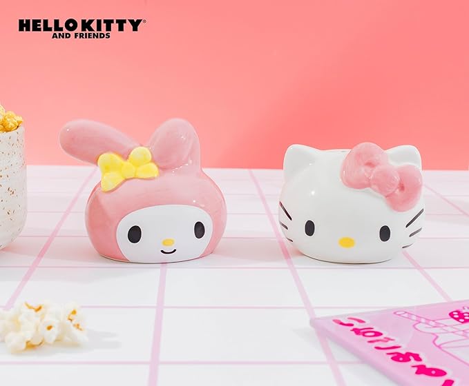 Silver Buffalo Sanrio Hello Kitty And My Melody 3D Sculpted Ceramic Salt and Pepper Shaker Set