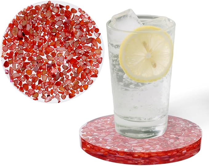 2 Pack Drink Coasters, 3.9 Inch Round Coaster Coasters for Coffee Table Desktop Protection (Red)