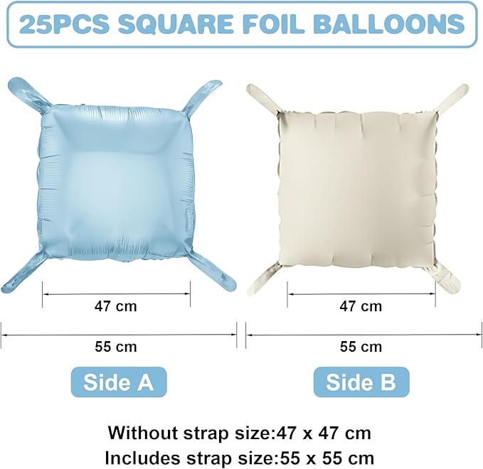Blue White Square Foil Balloon Wall,25Pcs Double Sided Balloons Backdrop Helium Balloon Tunnel Arch Garland Kit for Birthday Bridal Anniversary Baby Shower Party Decorations