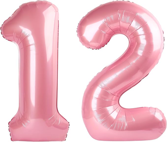 Pink 12 Balloons Number Birthday Ballons Numbers for Girl Boy Baby Shower, Balloon Number 40 Inch for 12 21 Graduation Party Wedding Anniversaries Celebration