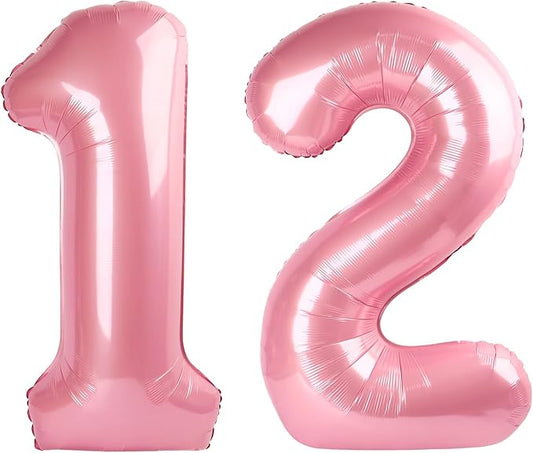 Pink 12 Balloons Number Birthday Ballons Numbers for Girl Boy Baby Shower, Balloon Number 40 Inch for 12 21 Graduation Party Wedding Anniversaries Celebration