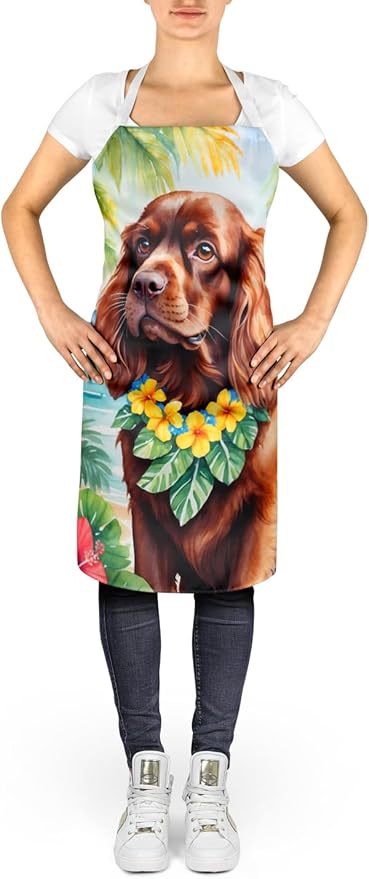 Caroline's Treasures Sussex Spaniel Luau Apron Cooking Kitchen Server Baking Crafts Gardening for Adult Women Men, Unisex, Large, Multicolor