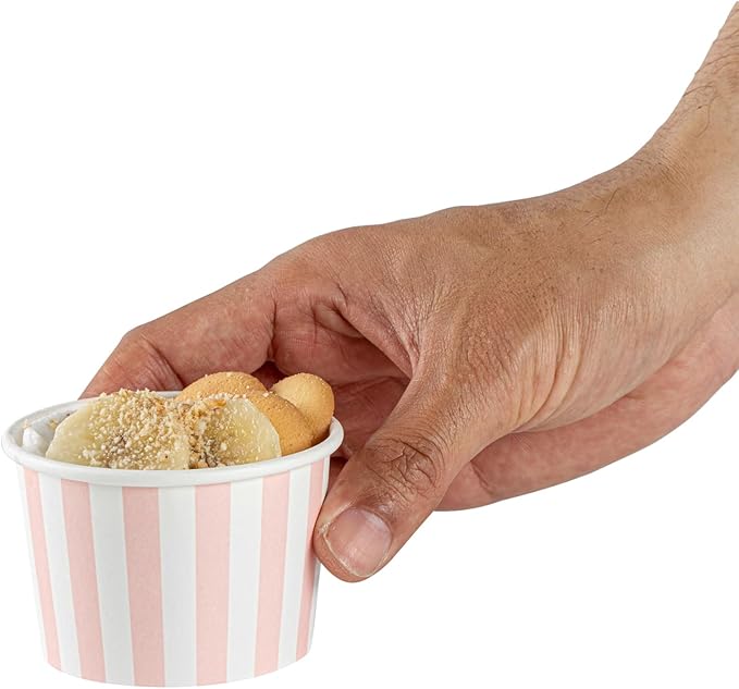 Coppetta 4 Ounce Dessert Cups, 50 Disposable Ice Cream Cups - Lids Sold Separately, Heavy-Duty, Pink And White Paper Frozen Yogurt Bowls, For Hot And Cold Foods - Restaurantware