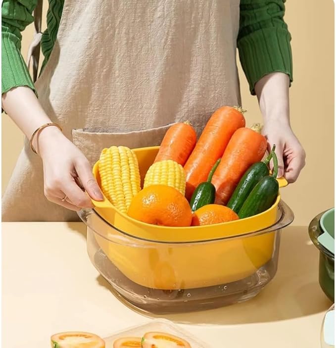 GAORUIFENG Bowl Set 2 in 1 Colander Thicker Colander Bowl Set Colander Bowl Set Bowl Set Stack Flat draining net Colander Bowl Japanese Stylish Colander Bowl Set Kitchen Supplies (D) (C)