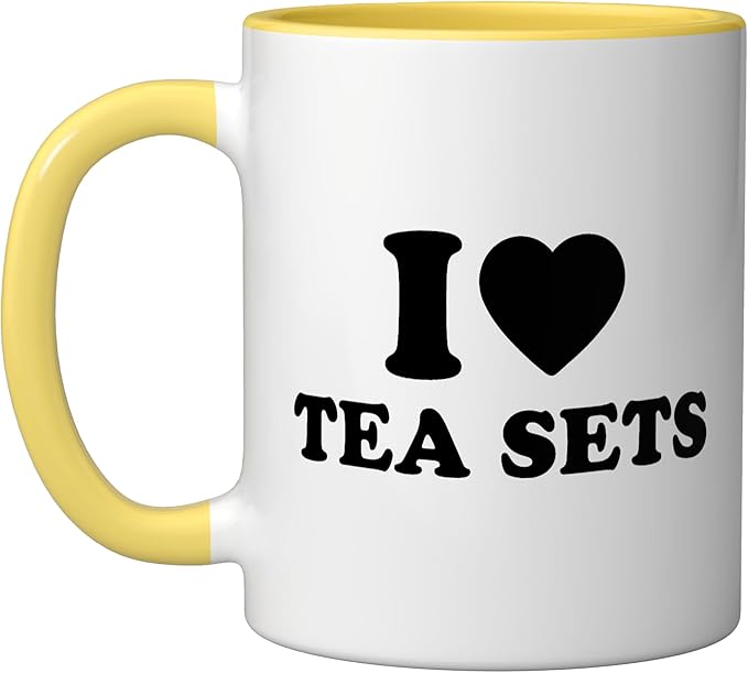 I Love Tea Sets Ceramic Mug, Yellow/White