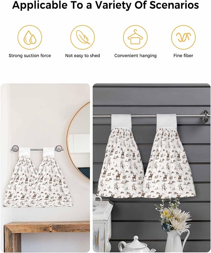 Alandar Home Kitchen Tie Towel Set of 2, Vintage Brown Cactus Horse on Beige Absorbent Soft Hand Towels for Bathroom Hanging Towels, Western Cowboy Desert Fast Drying Cleaning Cloth with Loop