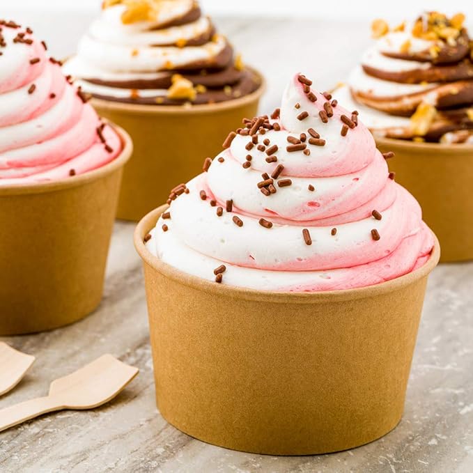 Coppetta 12-Ounce Dessert Cups, 50 Disposable Ice Cream Cups - Lids Sold Separately, Sturdy, Kraft Paper Frozen Yogurt Bowls, For Hot And Cold Foods, Perfect For Gelato Or Mousse - Restaurantware