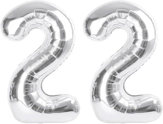 Large 22 Balloons Number Birthday Party Decorations, 40 Inch Baloons for Women Men, Silver Number Decor for Party, Marriage Proposal, Wedding Events