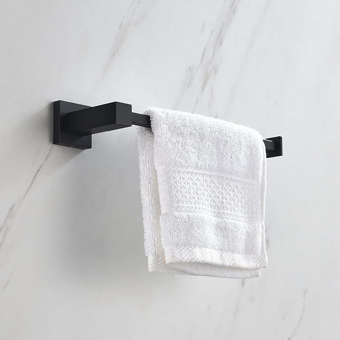 KIBI Cube 10 Inch Hand Towel Bar in Matte Black | Solid Brass, Wall Mounted, Rust-Resistant Finish Bathroom Towel Holder for Bathroom, Kitchen, Washroom | Modern & Durable Design (KBA1503MB)