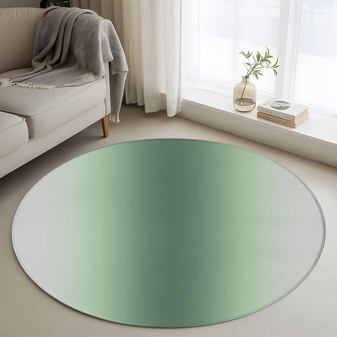 Washable Round Area Rug Rat Tail Green Gray Gradual Circle Rugs Floor Carpet for Living Room Bedroom, Abstract Art Soft Non Slip Round Rug 3ft