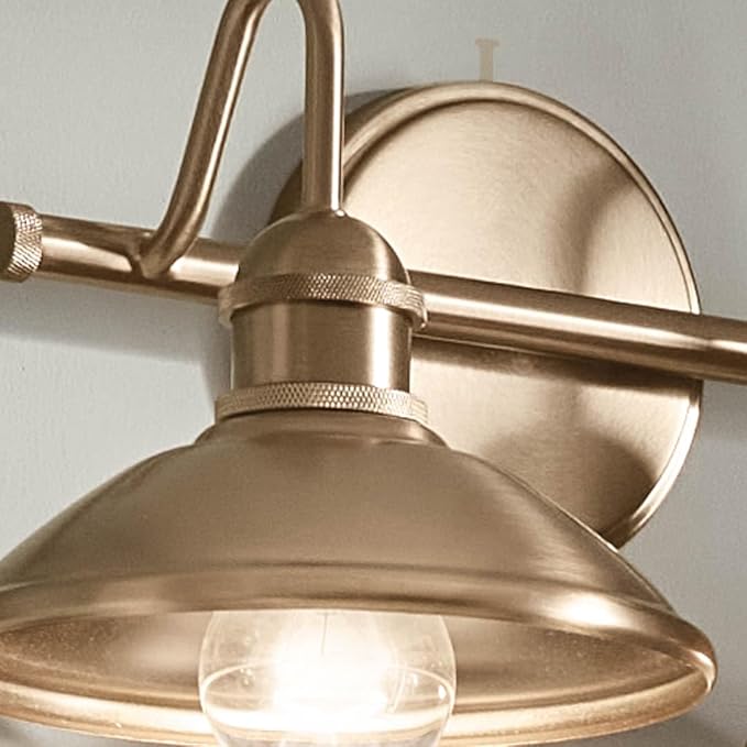 Kichler Clyde 2-Light Bathroom Vanity Light Fixture, Industrial Wall Sconce with Metal Shades in Champagne Bronze for Rustic and Traditional Decor (17" x 7.5" x 8.25"), 45944CPZ