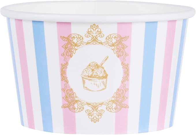 Coppetta 8 Ounce Dessert Cups, 200 Greaseproof Ice Cream Cups - Lids Sold Separately, For Hot And Cold Foods, Pink And Blue Stripe Paper Yogurt Bowls, Disposable, Sturdy - Restaurantware