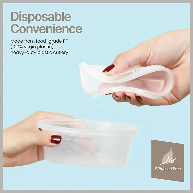 Plastic Deli Containers with Lids 12 oz (Pack of 100) – Leak-Proof, BPA-Free Food Storage Containers for Soup, Slime & Meal Prep, Stackable, Microwave, Dishwasher Safe, Reusable Clear Plastic