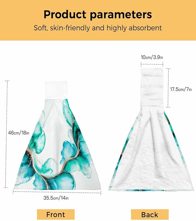 Alandar Home Kitchen Tie Towel Set of 2, Fantasy Ink Abstract Art Absorbent Soft Hand Towels for Bathroom Hanging Towels, Gradient Watercolor Green Fast Drying Cleaning Cloth with Loop