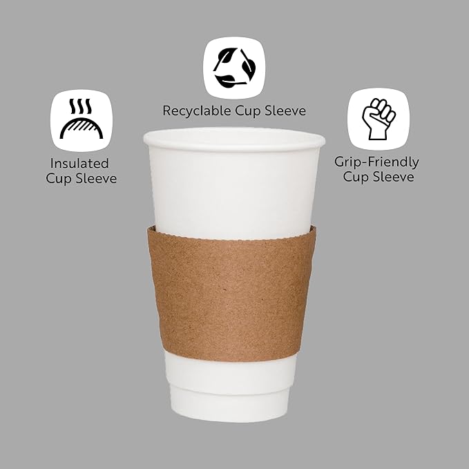 Restaurantware SLEEVES ONLY: Restpresso 5.1 x 2.8 Inch Coffee Cup Sleeves 50 Corrugated Hot Cup Sleeves - Disposable Heat-Tolerant Kraft Paper Disposable Coffee Sleeves Secure Grip