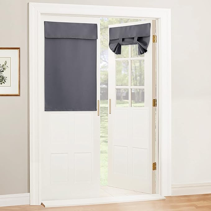 RYB HOME Blackout Door Curtain - Privacy Thermal Insulated Patio/Front/Tricia/French Door Window Curtains Sidelight Curtain Tie up Shade, W34 x L40 inch, 1 Panel, Gray