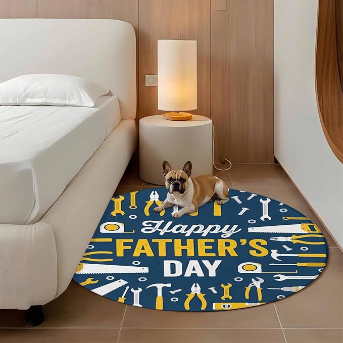 Father's Day Round Rug 8 ft Hand Tools Workshop Equipment Soft Area Rug for Living Room Washable Non-Slip Carpet Indoor Mat for Bedroom Dining Room Holiday Decor