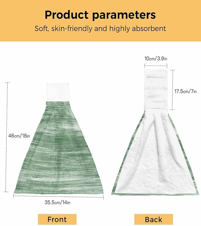 Alandar Home Kitchen Tie Towel Set of 2, Retro Sage Green Texture Absorbent Soft Hand Towels for Bathroom Hanging Towels, Modern Abstract Art Fast Drying Cleaning Cloth with Loop