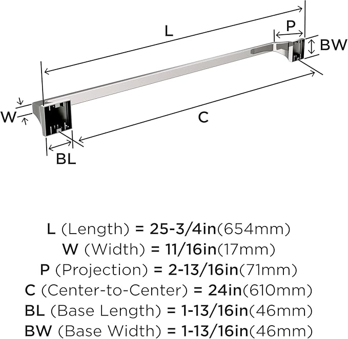 Amerock Mulholland Polished Nickel 24 inch (610mm) Towel Bar, BH36024PN