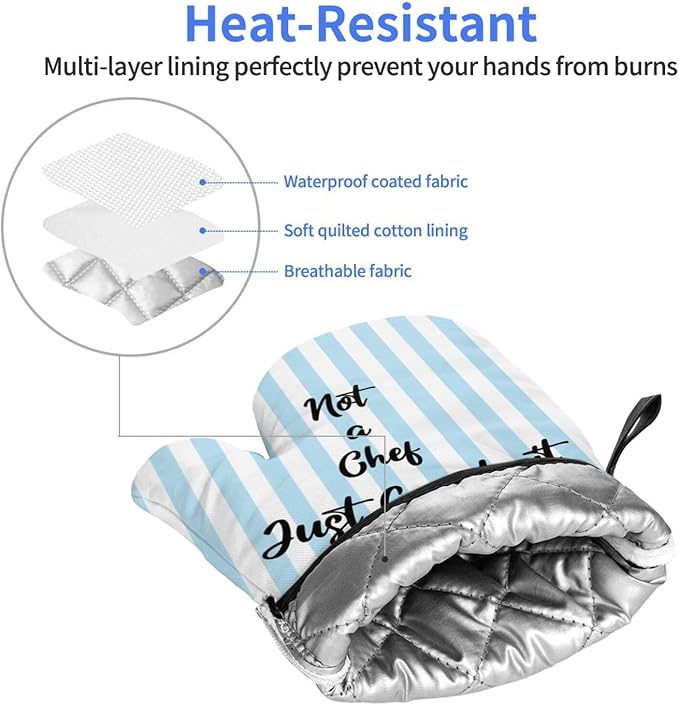 Oven Mitts of 2-Pack Set, Not A Chef Just Gougle It, Funny Kitchen Gloves Heat Resistant Non-Slip Kitchen Mitts Safe Cooking Baking Grilling