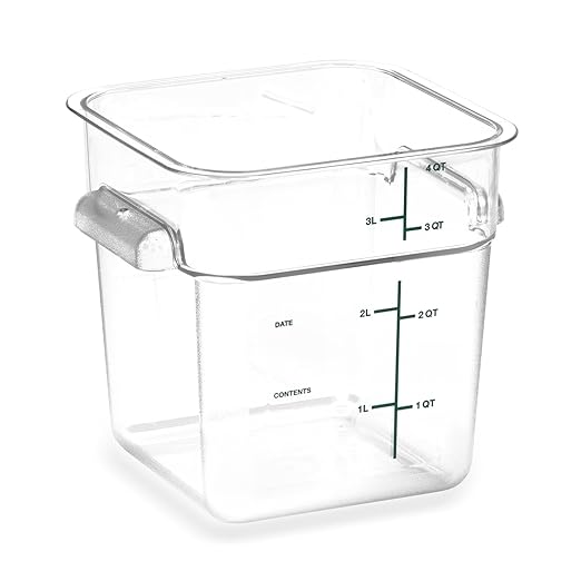 Carlisle FoodService Products Squares Square Food Storage Container with Stackable Design for Catering, Buffets, Restaurants, Polycarbonate (Pc), 4 Quarts, Clear