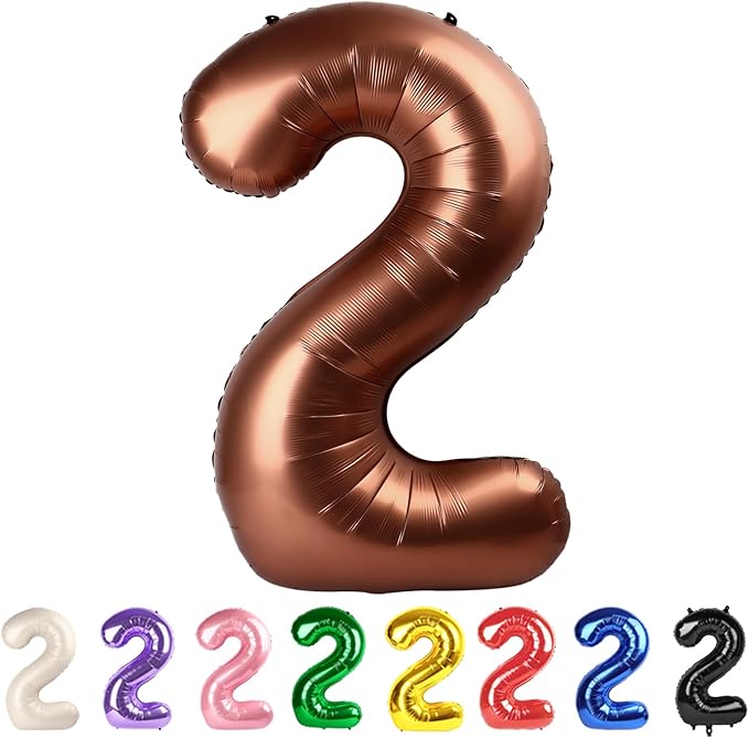 Numbers Balloon 40 Inch Giant 2 for Girl Boy Men Women, Coffee Brown Balloon Number for 2025 Graduation Decoration, Balloons for 2nd 12 21st Party Birthday Celebration Decorations Anniversary