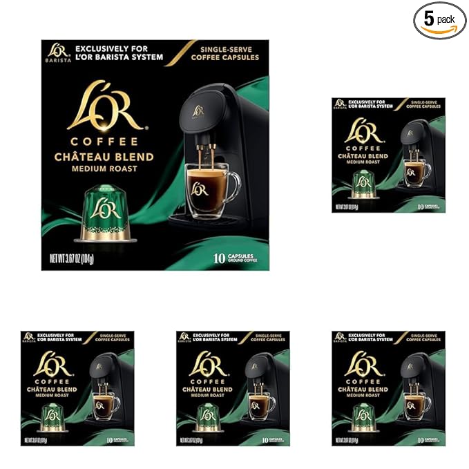 L'OR Coffee Pods, 50 Count Chateau Medium Roast Blend, Single-Serve Aluminum Coffee Capsules Compatible with the L'OR BARISTA System & *Nespresso Original Machines, 50 Count (Pack of 5)