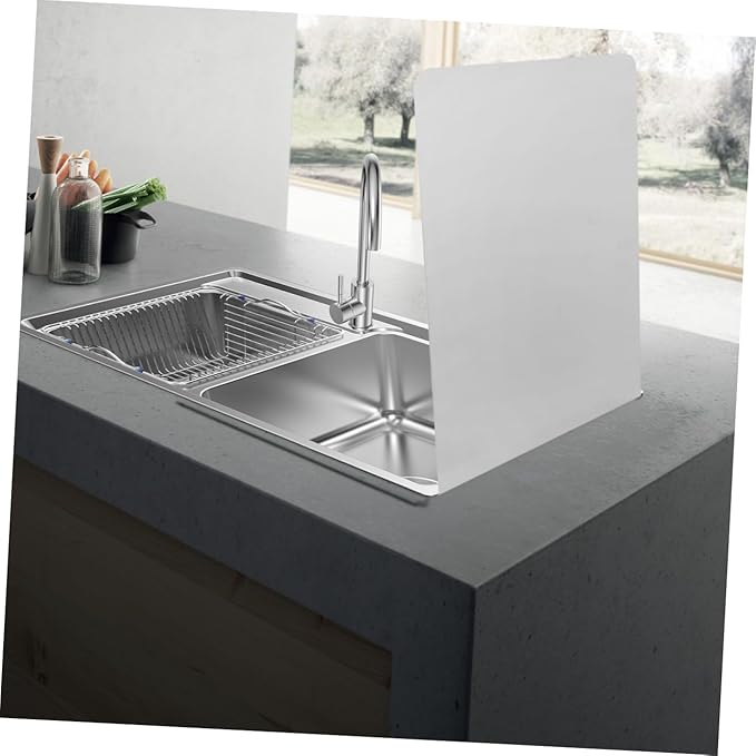 Veemoon 2 Mounted Stainless Steel Sink Splash Guard Kitchen Sink Splatter Shield Water-Resistant Side Splash Barrier for Home Use