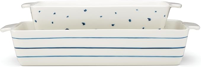 Lenox Blue Bay Rectangular Baker Set, 2-Piece Porcelain Baking Dishes, Oven to Table Serveware