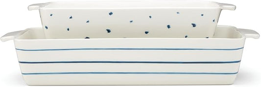 Lenox Blue Bay Rectangular Baker Set, 2-Piece Porcelain Baking Dishes, Oven to Table Serveware