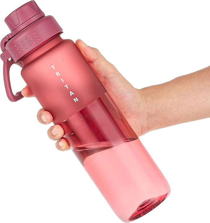 OLDLEY 32oz Frosted Clear Water Bottle, BPA-Free Tritan Plastic Reusable Water Bottle with Fast-Flow Spout Lid, Wide Mouth Leakproof Sports Drinking Bottle for Gym, School, Office, Travel,Red
