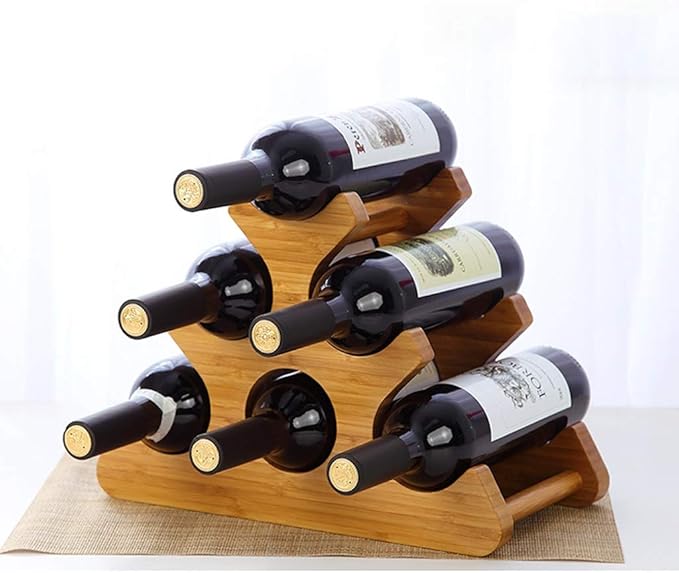 European-Style Simple Wine Rack Kitchen Desktop Space-Saving Bamboo Rack (Accommodating 6 Bottles) Narrow