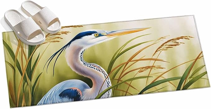 Runner Rug for Bedroom Hallway, Natural Bird Wetland Landscape Kitchen Runner Rugs Area Rug 2x6ft, Wild Heron Grass Washable Soft Floor Carpet for Entryway Stair