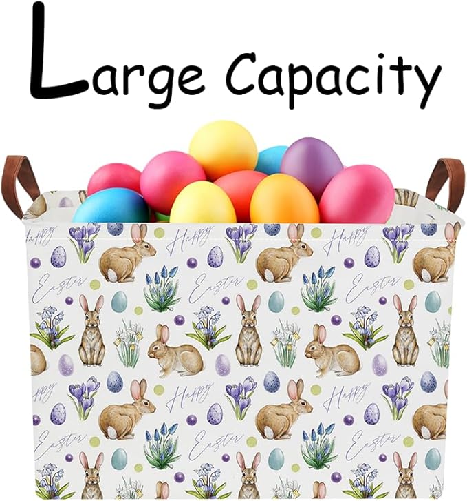 NTAOHAMPER Rectangular Easter Eggs Basket Empty,Toys Storage Bin with Handles,Baby Room Decor,Gift Basket(Watercolor Eggs)
