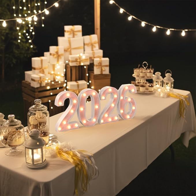Pink 2026 LED Marquee Numbers, LED Marquee Letter Lights New Year Decor, Grad 2026 Sign Light up Letters for Graduation Decorations, Class of 2026 Light Up Numbers for Home College Graduation Party
