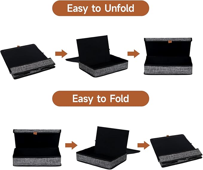 Photo Storage Boxes with Lids, Memory Box for Keepsakes, Picture Organizer Versatile Linen Containers Basket Collapsible Bin for Organizing Home Office, 2 Pack, 14x10.8x2.5 Inch, Black